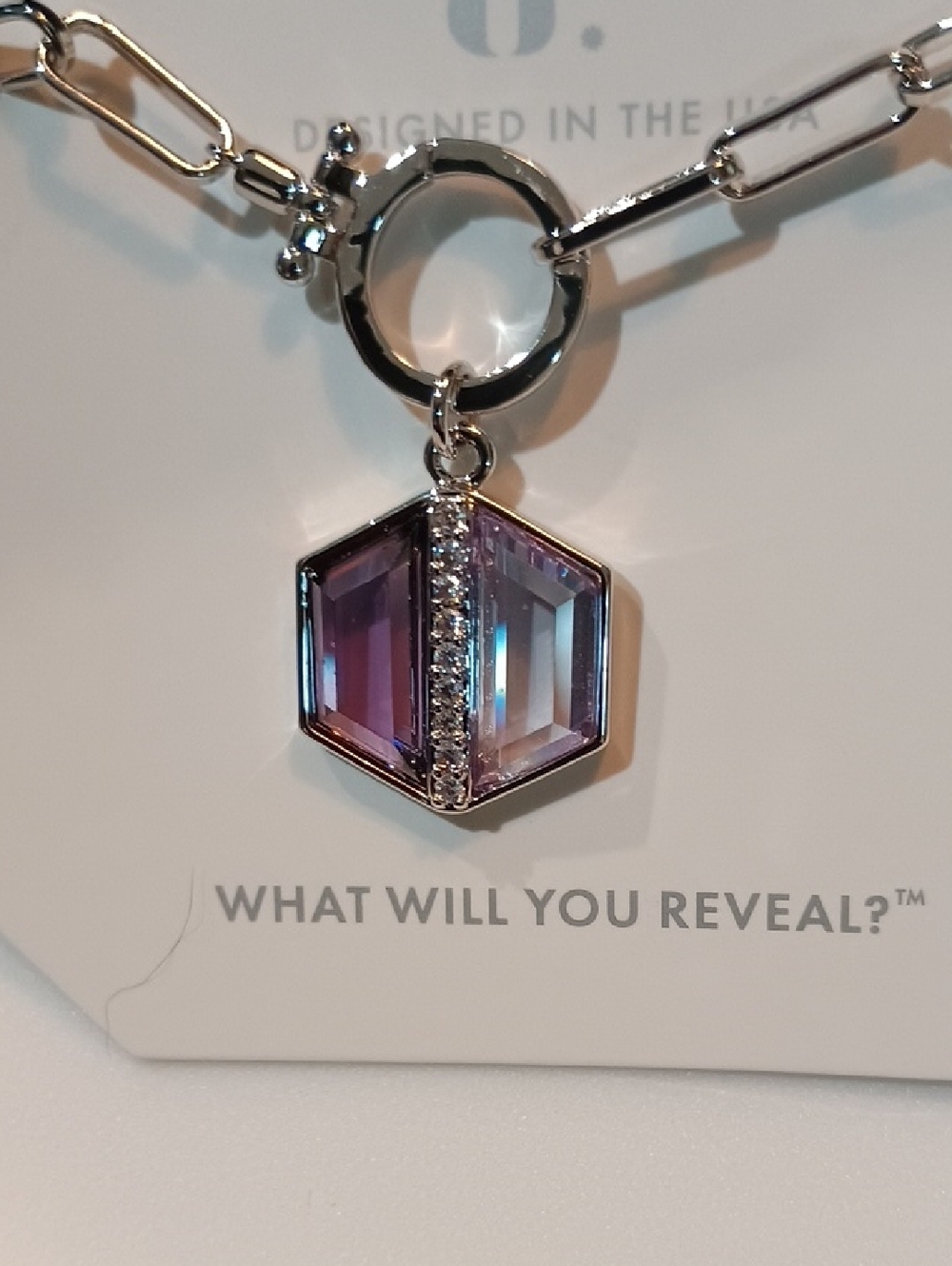 bp Silver-Tone Necklace with Hexagon Purple Crystal Pendant